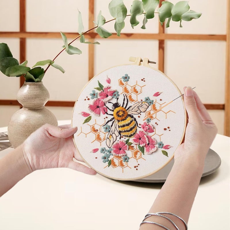 Ohcol 4 Pack Embroidery Kit for Beginners,Needlepoint Cross Stitch Kits for Adults,Needle Point Sets with Bee Flower Pattern - Image 4